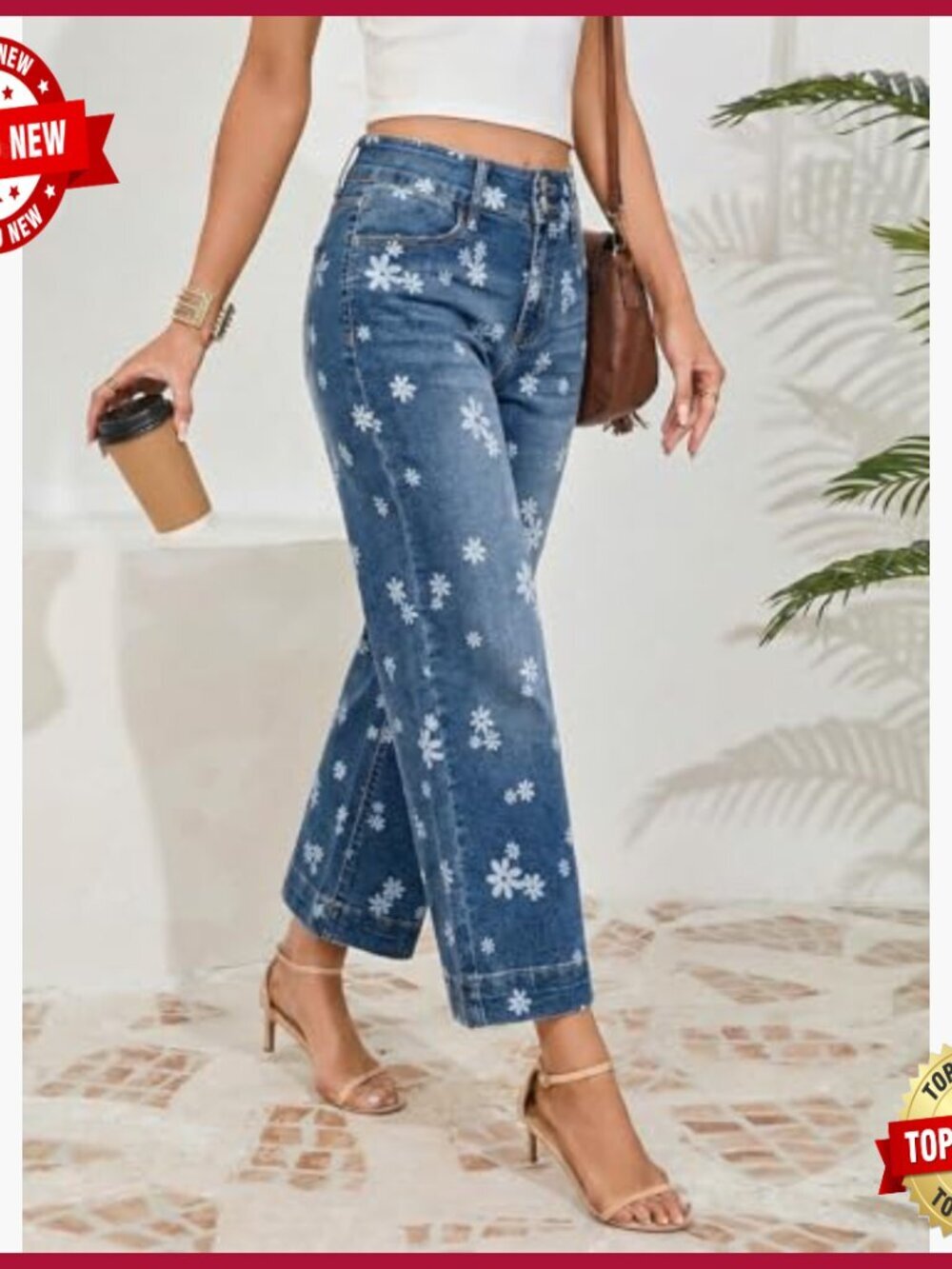 High Waisted Wide Leg Stretch Denim Jeans for Women, Baggy Fit - Picture 4 of 6